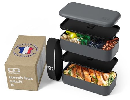 monbento – Brotdose – Mikrowellengeeignete Lunchbox für Erwachsene – Auslaufsichere 2-Ebenen Bento Box – Ideal für Arbeit/Meal Prep – Jausenbox BPA-frei – Spülmaschinengeeignet - Grau Anthracite