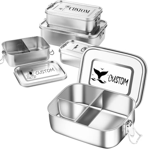 custyoulife Personalisierte Lunchbox Auslaufsicheres mit Namen Gravur Bento Box für Kinder, Erwachsene, Camping Edelstahl Brotdose mit Fächern 850ml/1200ml/1500ml
