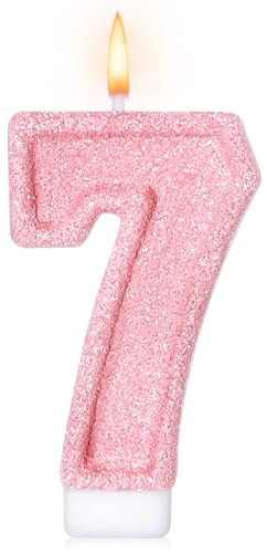 Cute Number 7 Birthday Candle, Glitter Pink Number Candles, Birthday Cake Topper Decoration, Party Supplies Anniversary Celebrations