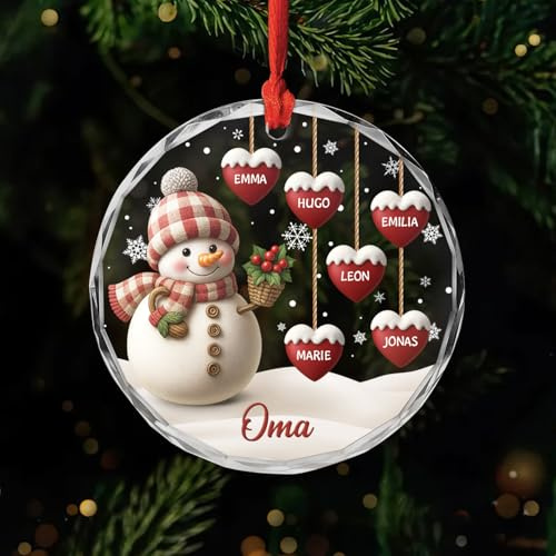 Personalisierte Weihnachtskugeln Oma Schneemann - Personalisierte Geschenke Weihnachten, Glas Weihnachtsschmuck Oma, Weihnachtskugel mit Namen (Modell #1)