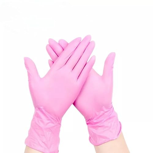 PBHOVIITG Guantes de nitrilo rosas, elásticos, duraderos y desechables, ideales for el cuidado mascotas, lavavajillas herramientas limpieza del hogar, 20/50/100 unidades(50PCS,S)