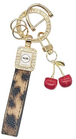 Novearring Cute Cherry Keychain Wristlet Leather Cherry Bag Charms Bag Purse Charms Key Fob Holder with Keyrings Gifts