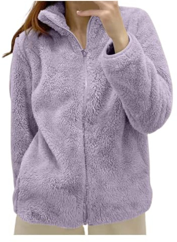 Sudadera de forro polar para mujer con cremallera de invierno, cálida sudadera de sherpa cómoda, tallas grandes, chaqueta fina de forro polar, color liso, suave otoño, sudaderas de senderismo pesadas