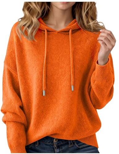 Cexiakong Pull à capuche en grosse maille pour femme - Doux et confortable - Manches longues - Pull en tricot décontracté - Couleur unie - Avec cordon de serrage - Pour l'hiver - Chaud - Sweat-shirt