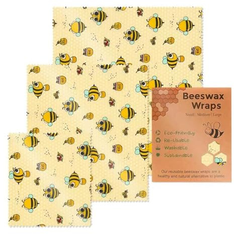 Beeswax Wraps for Foods - Sustainable Bees Wax Wrap, Reusable Beeswax Wraps, 3PCS Beeswaxx Wrap., Bread Sandwich Wrapper | Vegetables, Fruits, Breads, Cheese Food Storage Bowl Covers