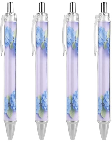 GHBNK Blue Hydrangea Pattern Ballpoint Pens Retractable Ball Point Pens Black Ink 0.5mm Fine Point Smooth Writing Pen Office Supplies 4 PCS