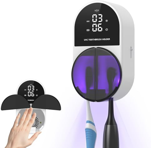 Ankilo UV Toothbrush Sanitizer Wall Mounted with Dual UVC Sanitising | USB Toothbrush Holder 2 Slots with Wave Sensor, LED, Heated & Fan Drying, Timed Disinfection for Household and Travel