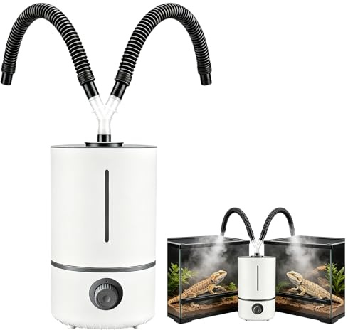 4L Reptile Humidifier Fogger with 2 Flexible Hoses, Adjustable Mist Maker | Terrariums Humidifier Quiet Ultrasonic Vivarium Fog Machine for Lizards, Terrariums, Tortoise, Snakes, Amphibians Enclosures