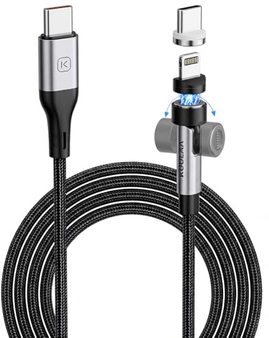 Kuulaa 2-in-1 USB-C Magnetladekabel, 240W Ladekabel USB-C und Lightning, PD 3.1 Schnellladekabel, Magnet Ladekabel USB C Kabel für iPhone 17/Air/16/15 Serie, MacBook Pro/Air, iPad Pro, Galaxy S25 usw