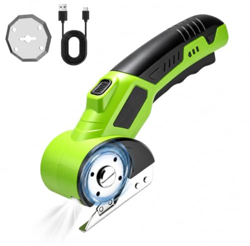 Tijeras Eléctricas Costura Inalámbricas 4.2V Luz LED Cuchilla Autoafilable | Cortador Rotativo Universal Herramienta de Corte Recargable para Tela, Cartón, Cuero y Alfombras, Plástico Diseño Ergonómico