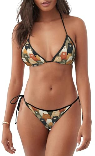 Söta tecknade björnar tryck bikini set trikini fräck baddräkt justerbara baddräkter för spa pool strand, Bikini 1517, XL