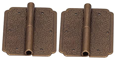 Cocoarm Cerniera Cinese in Ottone per Mobili, 2 Set di Ferramenta per Mobili Antichi retrò con Superficie Intagliata, Giunto a Doppio Perno, 8 X 5,5 Cm, per Portagioie, Armadietto in Legno