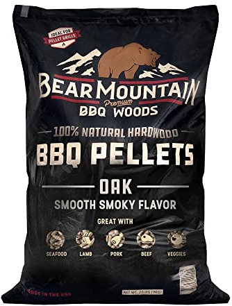 Bear Mountain BBQ - Granulés de bois dur naturel - Chêne (0,9 kg). Sac) parfait pour les fumeurs de granulés ou tout grill d'extérieur à saveur riche et fumée au feu de bois.