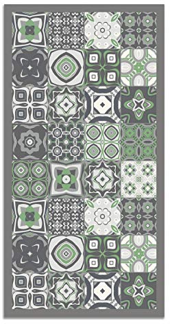 Panorama Vinylteppich - Modell Vynilteppich Hydraulic Fliesen 3 Grün Farbe - 40x80 cm - Verschiedene Größen - Deko Küche, Läufer und Outdoor