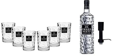 Three Sixty Set Geschenkset ? Three Sixty Vodka Wodka3L 3000ml (37,5% Vol) +Pumpe + 6x Tumbler 0,2l 200ml Facettenschliff Glas- [Enthält Sulfite]
