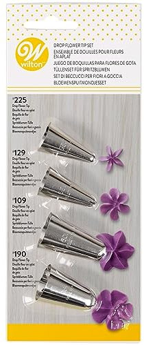 Wilton Set di beccucci Dropflower 109, 129, 190, 125, per sac à poche – Utensili decorativi fai da te, accessori da forno, torte, muffin, riutilizzabili, lavabili in lavastoviglie, set da 4