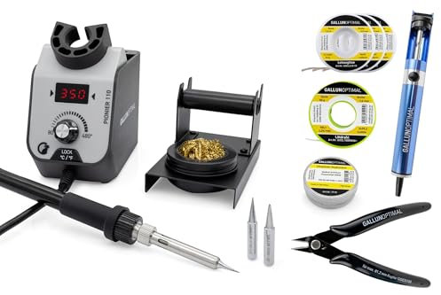 GALLUNOPTIMAL Lötstation Pionier 110 – Profi Set - 68 Watt – temperaturgeregelt - mit Temperatur-Display und Temperatursensor – ergonomischer Griff - 80°C bis 480°C