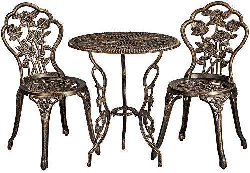 Yaheetech 3PCS Patio Bistro Set, Garden Table & Chairs, Rose Design, Bronze