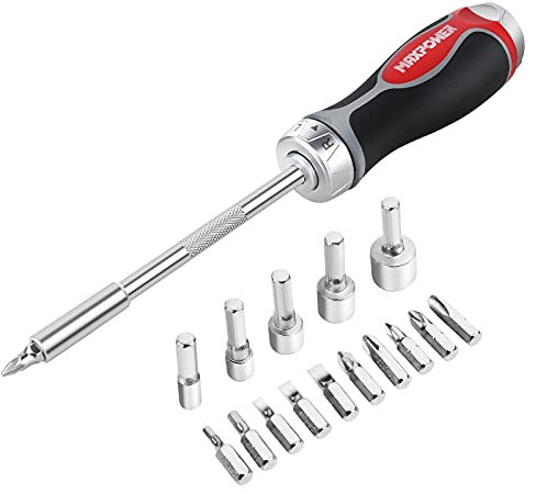 Ratchet Wrench Screwdriver, Ratchet Bit Holder Screwdriver with Ratchet and Magnetic Bit Holder 16 in 1 with Extension Rod, Detachable Sleeve and Bit