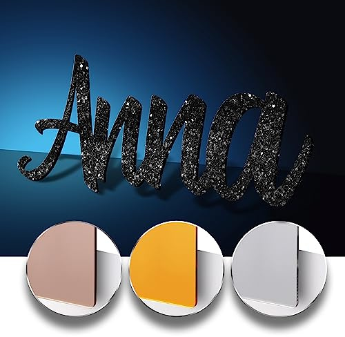 Personalisierter Name für Kinderzimmertür - personalisierter Kindername - Glanz oder Glitzer Plexiglasplatte mit gestanzten Buchstaben - 16 Farben erhältlich (GLITTER Noir/Schwarz)