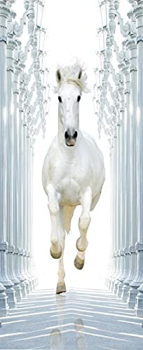 A.Monamour Türtapete Selbstklebend Türfolie Türposter 3D Weißes Pferd Läuft Im Flur Vinyl Folie Türdeko Tapete Wandbild Türaufkleber Türtattoo 77 x 200 cm