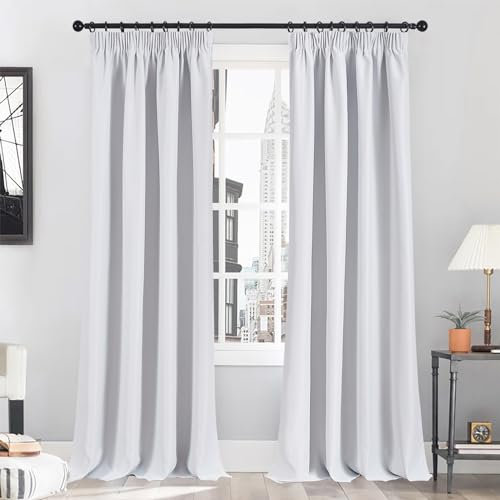 MRTREES Gardinen mit Kräuselband Vorhang Blickdicht Weiß Grau kurz verdunkelung 245X140cm (HXB) Schlaufenschals 2er Set Schienensystem für Wohnzimmer Schlafzimmer Mädchen Jugend Curtains