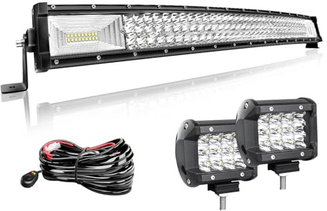 Willpower Led Lichtleiste Bar 32 + Arbeitsscheinwerfer 4 für 12V 24V Auto | Light Bar Balken 405W, 2X Scheinwerfer Zusatzscheinwerfer 60W, mit Kabelbaum, Offroad Beleuchtung für Traktor Boot KFZ ATV