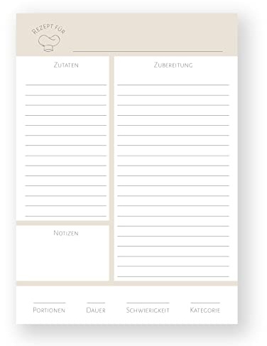 Rezeptblock A5 auf extra starkem Papier | Rezeptsammlung | Rezeptvorlage | DIN A5 auf extra starkem Papier | Notizblock (5)