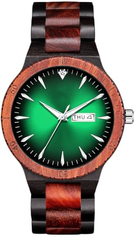 RORIOS Orologio da Uomo in Legno Luminoso Orologio Analogico Al quarzo Orologi da Polso con Datario Leggero Fatto a Mano Orologio Legno