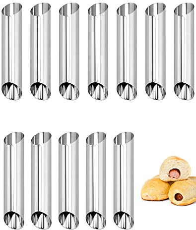 QWORK 12 Pcs Moules à Pâtisserie Tube INOX pour Pain de Corne, Cannoli, Croissant, Feuilletés, Crème Glacé