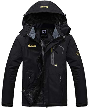 R RUNVEL Mens Waterproof Coats Winter Hiking Jacket Outdoor Warm Fleece Rain Jackets for Ski Walking Camping Working Mountaining Fishing Hunting Snow Black UK XXL Plus