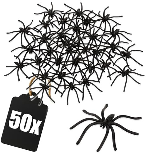 com-four® 50x Ragni Decorativi - Ragni di plastica Come Decorazione da spargere - Decorazione da tavola per Feste Horror di Halloween (50 Pezzi)