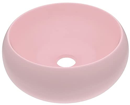 Chusui Luxuriöses Waschbecken, Aufsatzwaschbecken, Waschtisch, Aufsatzwaschtisch, Badmöbel, Wash Basin, Bathroom Sink, Rund Matt Rosa 40x15 cm Keramik