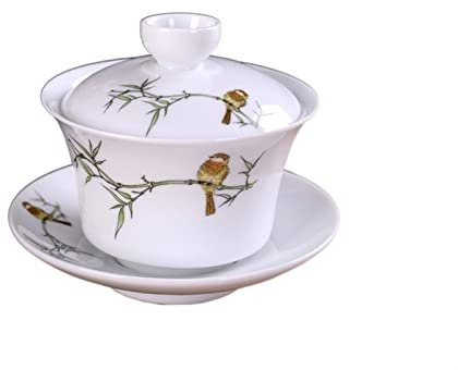 BAtlam Tasse à thé Peinte à la Main en Porcelaine Bleue et Blanche soupière à thé en céramique Bol Couvert avec Couvercle Tasse Soucoupe (Couleur : 03) (Bleu, Blanc)