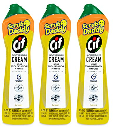 Scrub Daddy Cif Cream All Purpose Cleaner, Lemon - Multi Surface Household Cleaning Cream for Glass, Chrome, Granite, Sink, Gold, Marble & Countertops - 3 Pack (16.9 Oz Each)