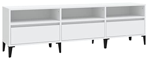 vidaXL Mueble de TV Madera contrachapada Blanco 150x30x44,5 cm, Soporte de TV, Armario Auxiliar, Armario para Equipos de música, Armario de TV