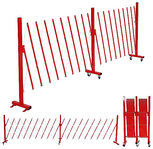 Mendler Alu Absperrgitter HWC-B34 ausziehbar 110x60-500cm - rot-weiß | Scherengitter, Schutzgitter, mit Rollen