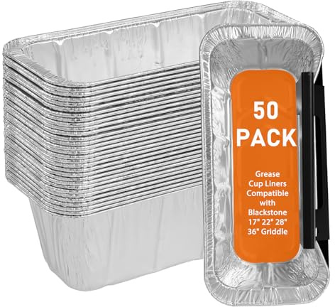 Whaleme 50 Stück Grillzubehör für Blackstone – Fettbechereinlagen, kompatibel mit Blackstone 5017 Grillplatte, Aluminiumfolie, Einweg-Fettauffangschale für 43,2 cm, 55,9 cm, 71,1 cm, 91,4 cm