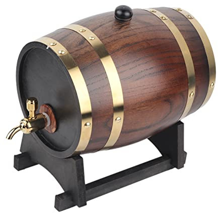 Barril de Whisky de Madera, Barril de Envejecimiento de Roble de 3L con Soporte Y Grifo, Barril de Vino Tinto para Cervecero Casero, Destilador, Envejecimiento de Cócteles, Adecuado para Whisky, Cerve