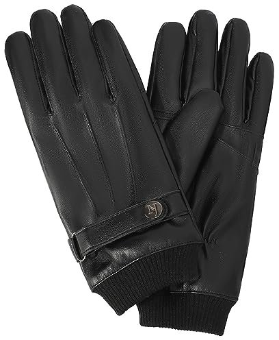 NOVBJECT Herren Lederhandschuhe Winter Full Hand Touchscreen Leder Fahren Klassische Warm Kaschmir Futter Outdoor Handschuhe (Schwarz, S)