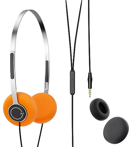 iKF Y3 Retro Wired On Ear Headphones with Mic, Ultra Lightweight and Comfort, 3.5mm Jack, HiFi Stereo Sound Headphones, Adjustable Design, Replacement Earmuffs for Laptop/PC/Phone