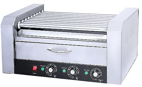 TsoLay Cuisinière À Saucisses, Machine À Rouleaux À Hot-Dog 2200 W avec Tiroir Chauffe-Chignon, 9 Rouleaux Antiadhésifs, Capacité De 27 Hot-Dogs, Double Contrôle De Température, Chauffé Uniformément