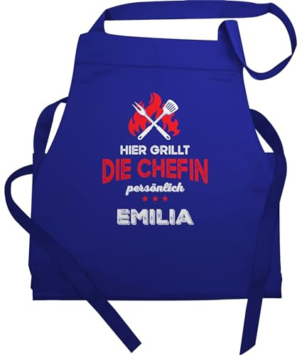 Schürze - Grillschürze Damen - Hier grillt die Chefin persönlich mit Name I Lustig Grillen Frauen I Geschenk Grillen personalisiert - 60x87 - Royalblau - frau am grill für kochschürze schürzen