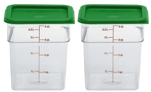 Cambro 4 Qt Food Storage Containers with Green Lid – Set of 2 in Clear for Industrial and Kitchen Use, Pantry Organization, Baking Ingredients and Sous Vide