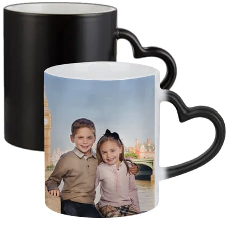 Getagift Personalised with Your Photo/Multi Photo Collage Mug, Ceramic Heart Handle Colour Changing Magic Mug, Memorable Gift for Family, Friends, Birthday, Anniversary. (2 Photo)