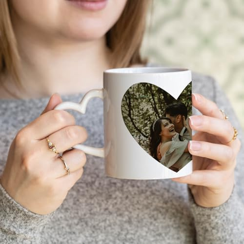 Wanapix | Tazas San Valentín Personalizada con Foto y Texto | Taza Aza Corazón | Regalo Original Día de los Enamorados | 325ml | Photo