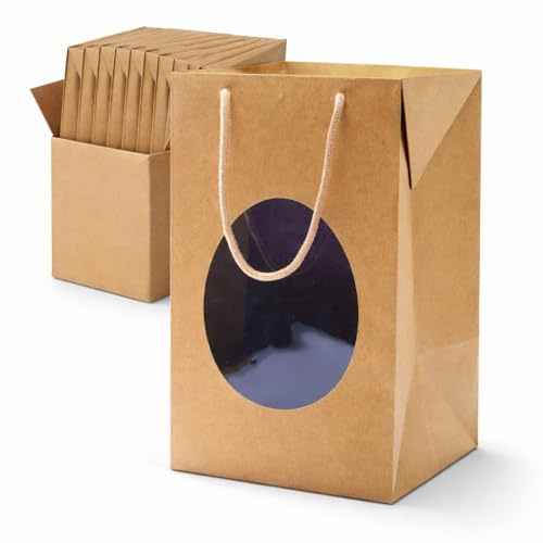 MAQA 10pz Shopper carta porta uovo di Pasqua 18x18xH30 cm, Buste carta con manico avana per uova pasquali, Buste take away Pasqua