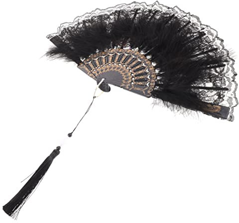 FUNOMOCYA Federfächer Dekorationen Für Hochzeitsfans 1920er Jahre Plume Faltfächer Weißer Handfächer Fans Für Hochzeitsdekoration Square-Dance-Fan Damen Falten Metall