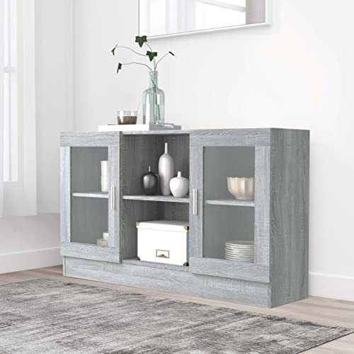 LAPOOH Vitrinenschrank, Glasvitrine, Vitrine, Schrank, Display Case, Sammlervitrine, Glassvitrinenschrank, Schmuckvitrine, Grau Sonoma 120x30,5x70 cm Holzwerkstoff