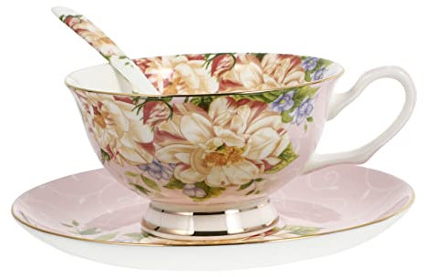 OUNONA Taza De Té De Porcelana De Europeo Juego De Tazas Diseño De Platillo y Cuchara Resistente y Práctica